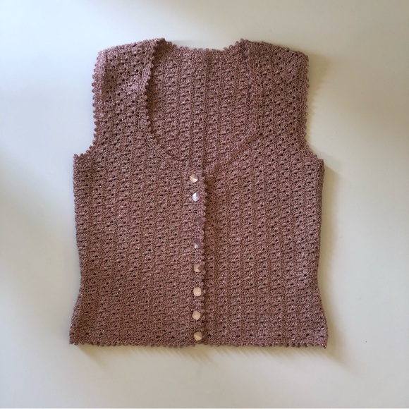 Pink Crochet Knit Top Metallic Handmade - Picture 6 of 8